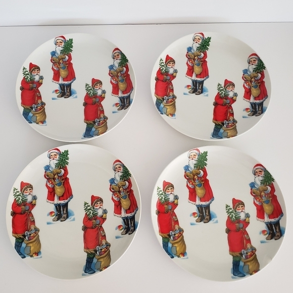 Set of 4 Vintage Santa Claus 10" Lunch /Dessert Plates Christmas Holiday Table - Picture 9 of 11